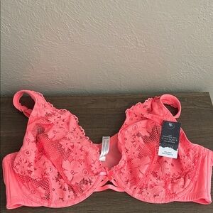 Lane Bryant Cacique Unlined Balconette Floral Lace Bra Peach 46C Women’s